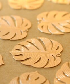 8 pc. Gold Plated Laser Cut Monstera Leaf Charms, 29.5mm by 25mm | MIS-398