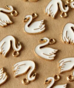 12 pc. Enameled Swan Charms, 14mm x 14mm | MIS-442