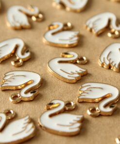 12 pc. Enameled Swan Charms, 14mm x 14mm | MIS-442