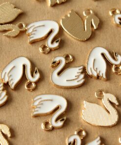 12 pc. Enameled Swan Charms, 14mm x 14mm | MIS-442