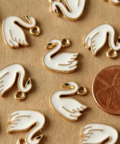 12 pc. Enameled Swan Charms, 14mm x 14mm | MIS-442