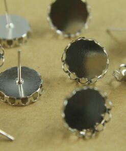 10 pc. Lace Edge Earring Blank Setting Silver, 12mm pad | FI-118