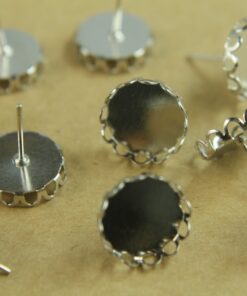 10 pc. Lace Edge Earring Blank Setting Silver, 12mm pad | FI-118