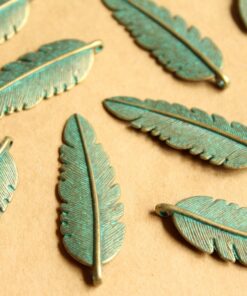 10 pc. Verdigris Antique Bronze Round Feather Pendant, 44mm by 14mm | MIS-075