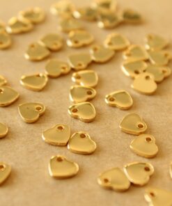 30 pc. Tiny Gold Plated Stainless Steel Heart Charms: 6mm by 5mm - Hearts Love Romance Valentine's Day Friends Couple Sweetheart | MIS-492