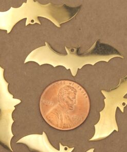 2 pc. Gold Plated Bat Charms, Laser Cut Stainless Steel, 37mm x 13mm | MIS-530