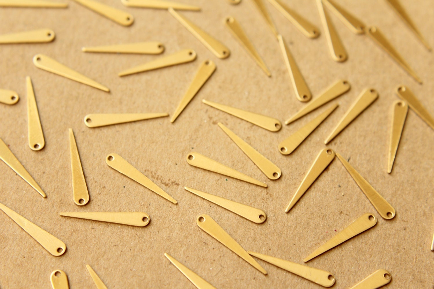 26 pc. Raw Brass Narrow Spike Charms with One Hole: 19mm by 3.5mm - made in USA | RB-610