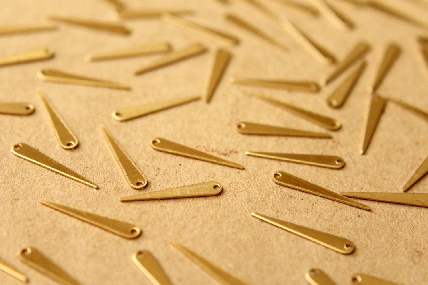26 pc. Raw Brass Narrow Spike Charms with One Hole: 19mm by 3.5mm - made in USA | RB-610