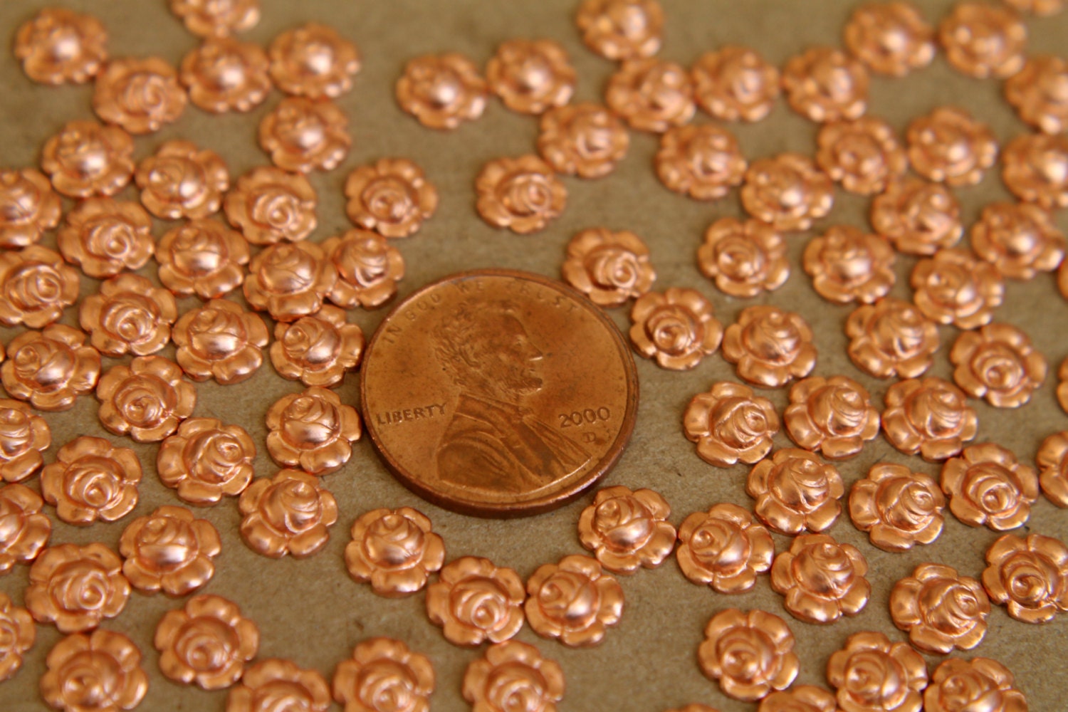 10 pc. Tiny Raw Copper Roses: 7mm diameter - made in USA | RB-274