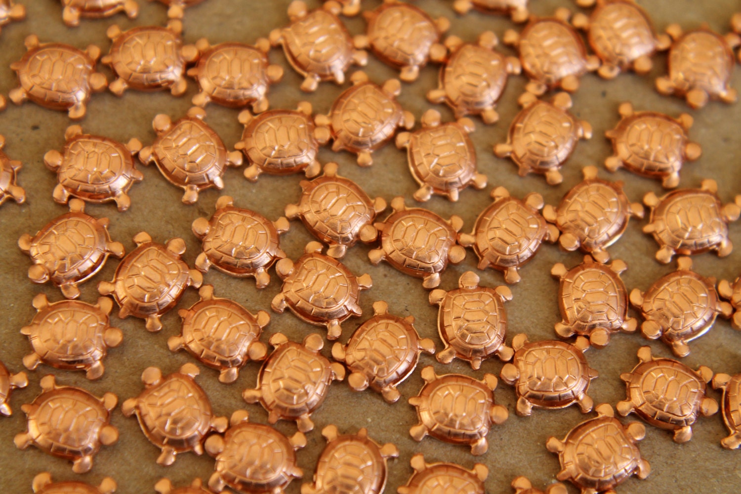8 pc. Tiny Raw Copper Turtles: 8.5mm by 7mm - made in USA | RB-283