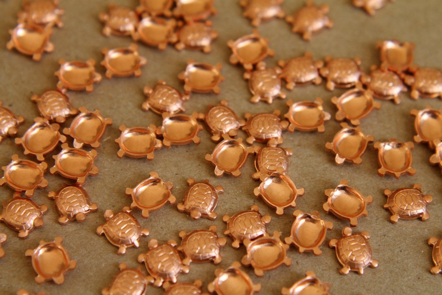 8 pc. Tiny Raw Copper Turtles: 8.5mm by 7mm - made in USA | RB-283