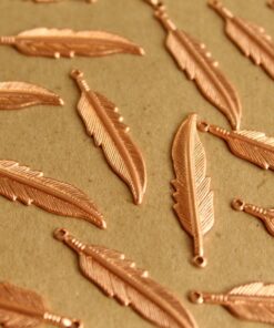 6 pc. Raw Copper Feathers: 34mm by 8.5mm - made in USA | RB-640