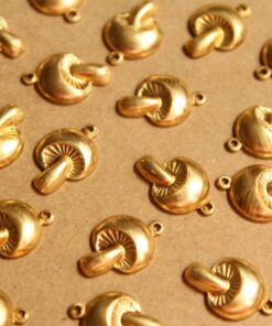 6 pc. Medium Raw Brass Mushroom Charms: 17mm by 11mm - made in USA | RB-861