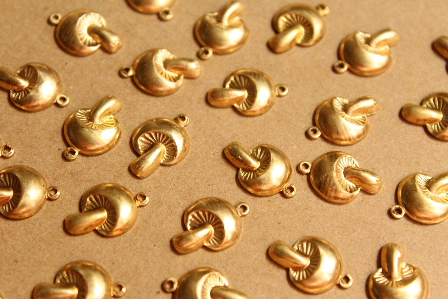6 pc. Medium Raw Brass Mushroom Charms: 17mm by 11mm - made in USA | RB-861