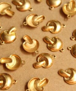 6 pc. Medium Raw Brass Mushroom Charms: 17mm by 11mm - made in USA | RB-861