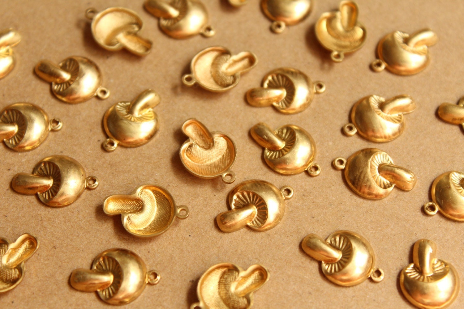 6 pc. Medium Raw Brass Mushroom Charms: 17mm by 11mm - made in USA | RB-861