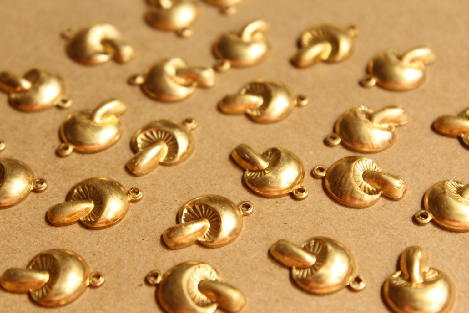 6 pc. Medium Raw Brass Mushroom Charms: 17mm by 11mm - made in USA | RB-861