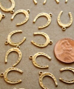 8 pc. Medium Raw Brass Horseshoe Charms: 16mm by 11mm - made in USA | RB-1155