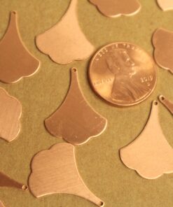 6 pc. Raw Copper Flat Ginkgo Leaves (Smaller Size): 22mm by 17mm - made in USA | RB-1341