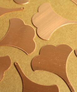 3 pc. Raw Copper Flat Ginkgo Leaves (Larger Size): 38mm by 30mm - made in USA | RB-1342