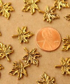 25 pc. Small Antique Gold Maple Leaf Charms, 14mm by 17mm | MIS-536
