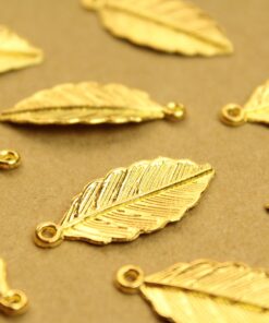 15 pc. Gold Plated Leaf Charms, 31.5mm by 12.5mm | MIS-201*