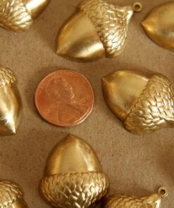 3 pc. Jumbo Raw Brass Acorns: 33mm by 22mm - made in USA | RB-126