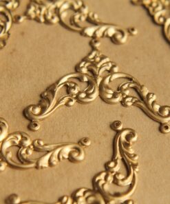 4 pc. Raw Brass Filigree Three Hole Connectors: 39mm by 29mm - made in USA | RB-496