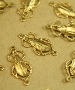3 pc. Medium Raw Brass Scarab Beetle Connectors: 22mm by 11mm - made in USA | RB-382