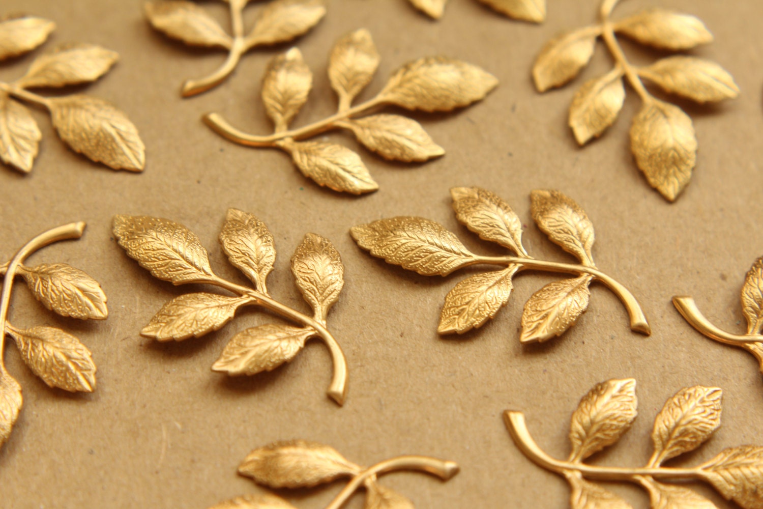 2 pc. Raw Brass Leafy Branch Stamping, 36mm by 27mm - made in USA | RB-682