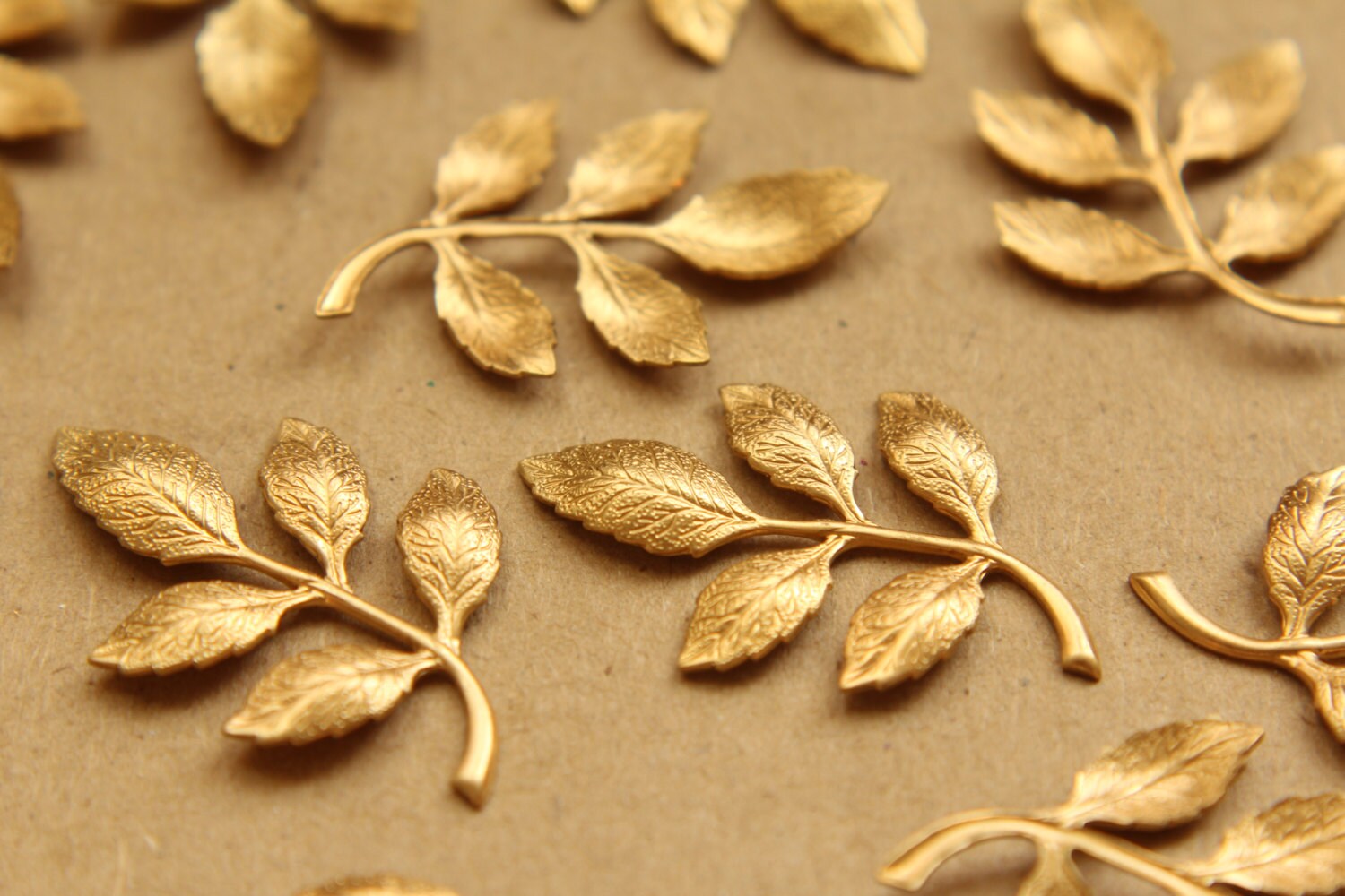 2 pc. Raw Brass Leafy Branch Stamping, 36mm by 27mm - made in USA | RB-682