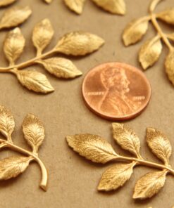 2 pc. Raw Brass Leafy Branch Stamping, 36mm by 27mm - made in USA | RB-682