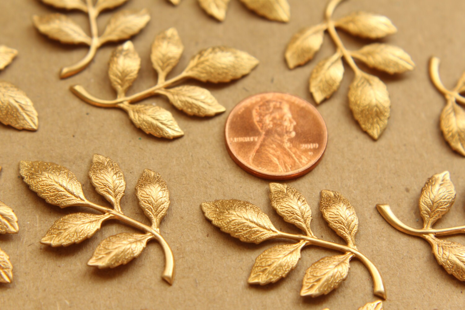 2 pc. Raw Brass Leafy Branch Stamping, 36mm by 27mm - made in USA | RB-682