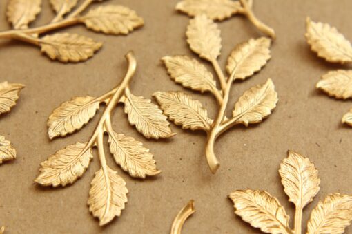 2 pc. Raw Brass Leafy Branch Stamping, 50mm by 32mm - made in USA | RB-693