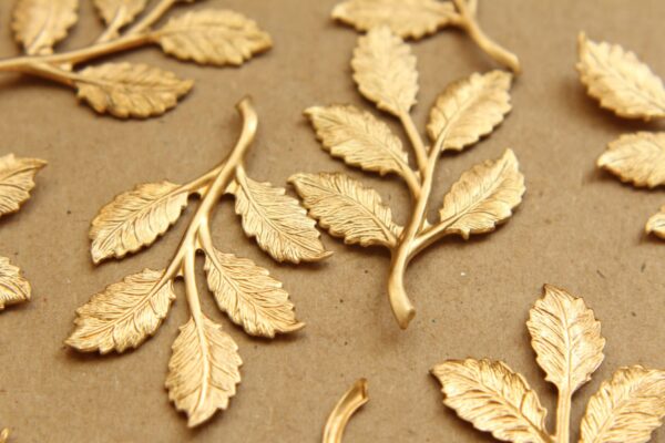 2 pc. Raw Brass Leafy Branch Stamping, 50mm by 32mm - made in USA | RB-693