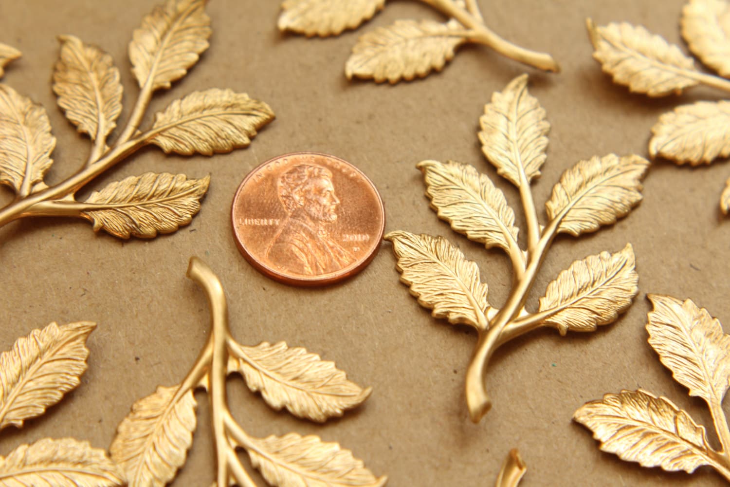 2 pc. Raw Brass Leafy Branch Stamping, 50mm by 32mm - made in USA | RB-693