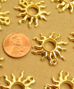 10 pc. Gold Plated Sun Charms, 25mm x 25mm | MIS-121*