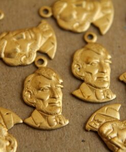 8 pc. Raw Brass Abe Lincoln Charms: 15mm by 9mm - made in USA | RB-173