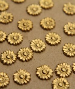 4 pc. Tiny Raw Brass Flat Flowers: 9mm diameter - made in USA | RB-345