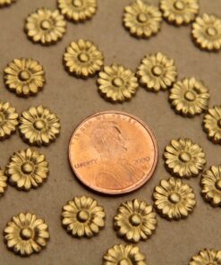 4 pc. Tiny Raw Brass Flat Flowers: 9mm diameter - made in USA | RB-345