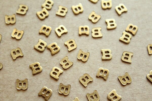 6 pc. Tiny Raw Brass Letter B Stampings - 5.5mm by 5.5mm - made in USA | RB-1170