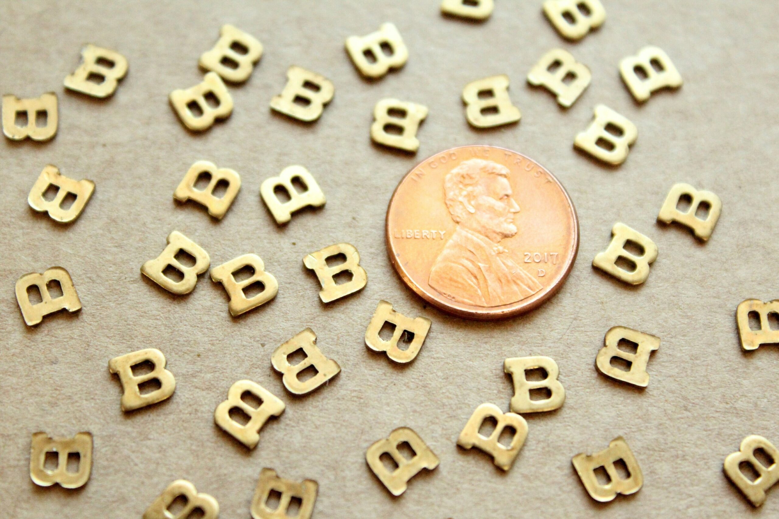 6 pc. Tiny Raw Brass Letter B Stampings - 5.5mm by 5.5mm - made in USA | RB-1170
