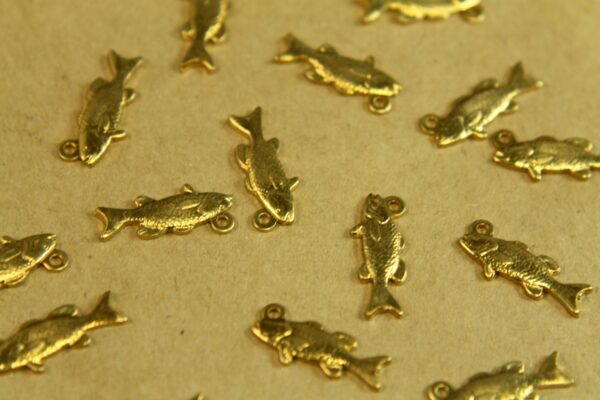 2 pc. Small Raw Brass Bass Fish Charms: 15.5mm by 7mm - made in USA | RB-388