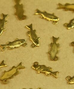 2 pc. Small Raw Brass Bass Fish Charms: 15.5mm by 7mm - made in USA | RB-388