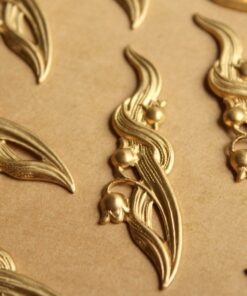 2 pc. Raw Brass Lily of the Valley Stampings: 55mm by 15mm - made in USA | RB-805
