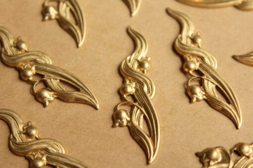 2 pc. Raw Brass Lily of the Valley Stampings: 55mm by 15mm - made in USA | RB-805
