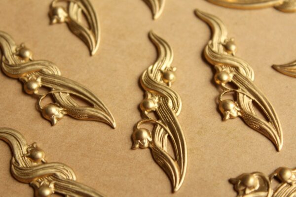 2 pc. Raw Brass Lily of the Valley Stampings: 55mm by 15mm - made in USA | RB-805