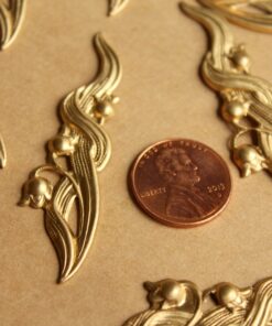 2 pc. Raw Brass Lily of the Valley Stampings: 55mm by 15mm - made in USA | RB-805